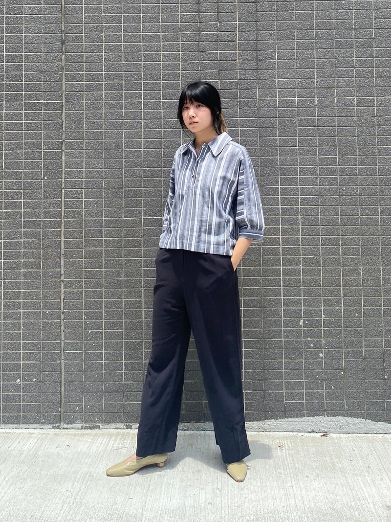 下摆开衩窄管裤 - 女装长裤 - 棉．麻 黑色