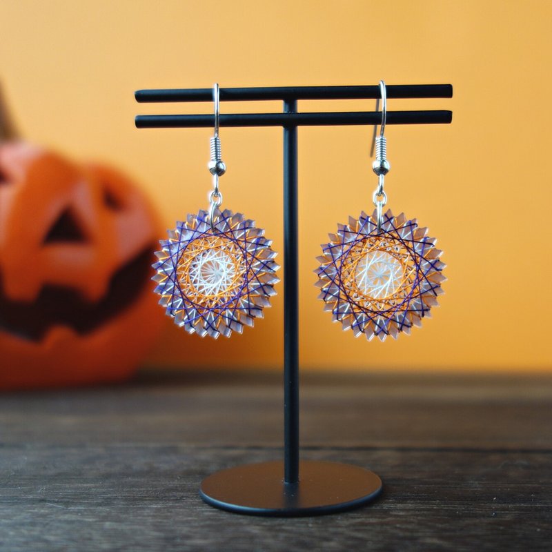 万圣节的彩色耳环 / 耳夹 / 夹式耳环 / 手作 | 绢线制 | 包邮 - 耳环/耳夹 - 丝．绢 紫色