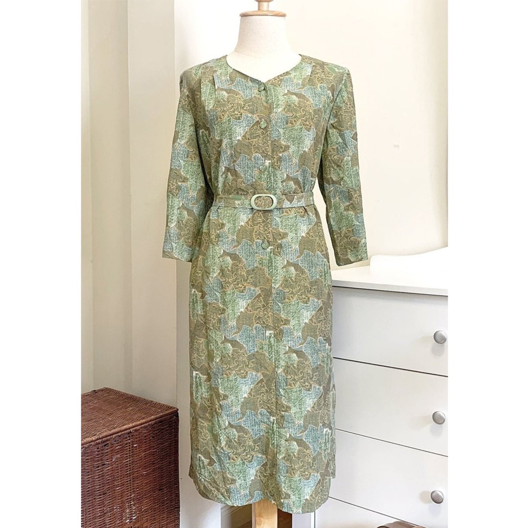 60 年代日本复古连衣裙 | 超大礼服服装 | 长袖连衣裙| 加大码连 - 洋装/连衣裙 - 其他材质 绿色