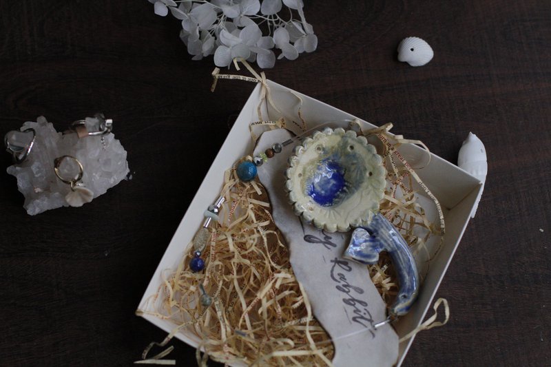 纯手工捏制陶瓷小花吊饰/烛台12 - 蜡烛/烛台 - 陶 蓝色