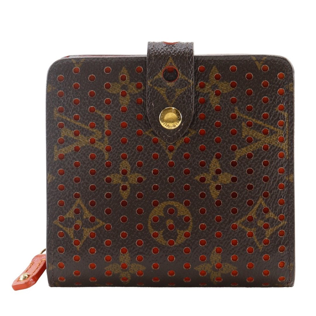 【日本直送】 LOUIS VUITTON Compact Zipped 双折短夹 Punching M95189 Monogram Perfor 橘色 MI0046 【二手】 - 皮夹/钱包 - 真皮 咖啡色