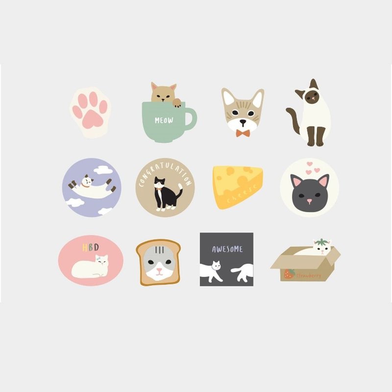 可爱动物贴纸包12入-02 喵咪,E2D16524 - 贴纸 - 纸 多色