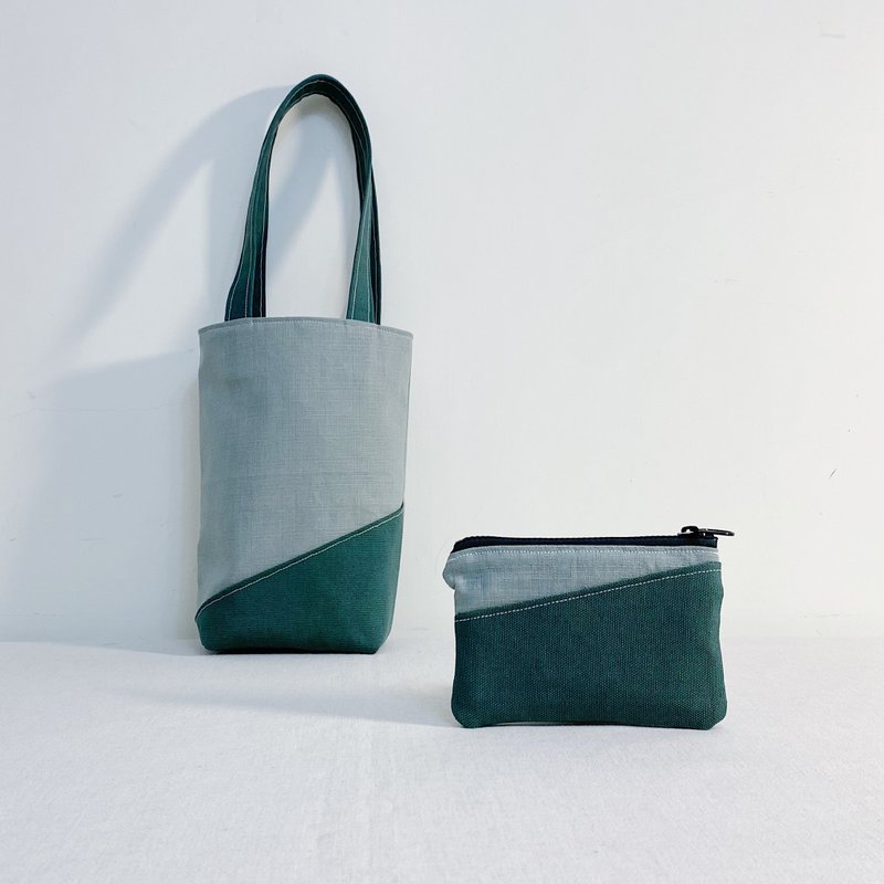现货低调灰松绿的环保日常提袋零钱包组-手提袋+零钱 - 手提包/手提袋 - 棉．麻 绿色