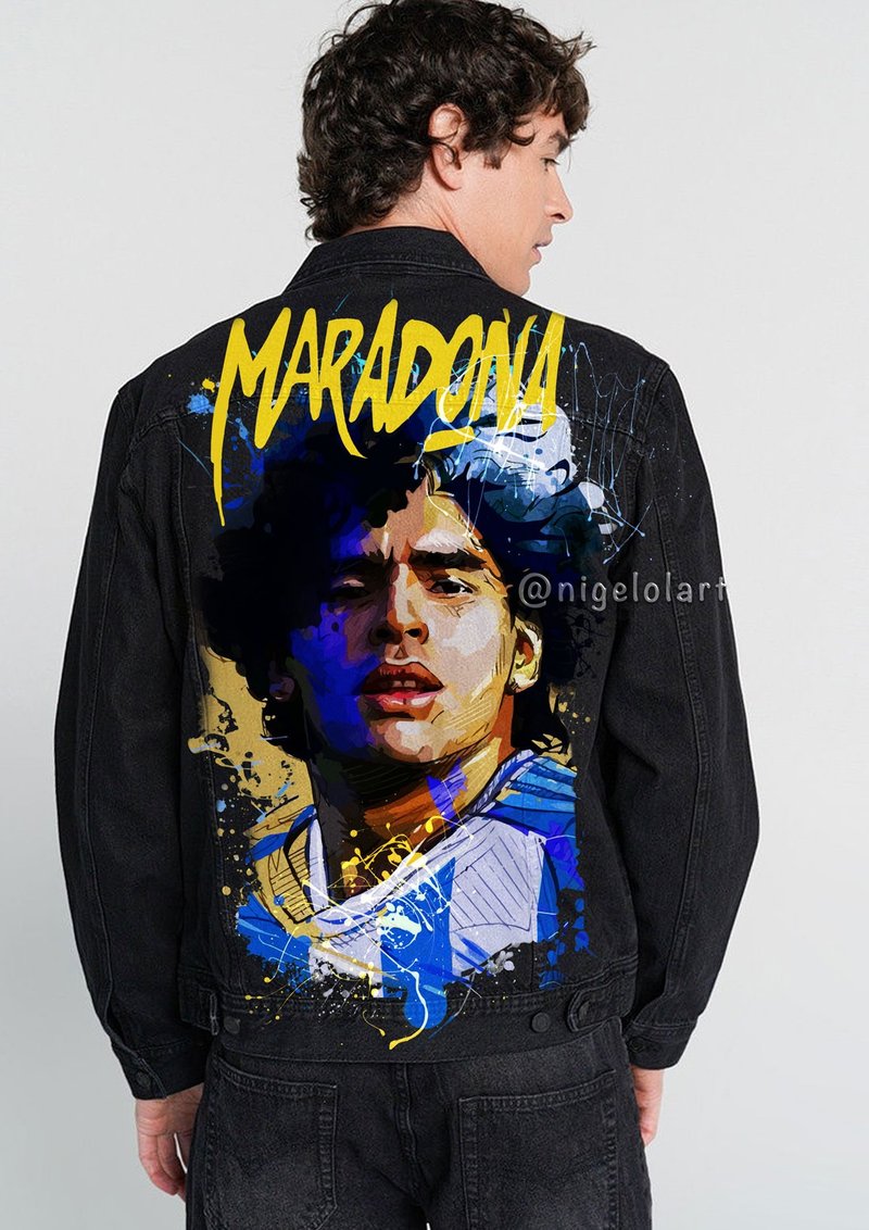 Maradona 手绘丹宁外套 手工订制外套 礼物推荐 - 男装外套 - 棉．麻 多色