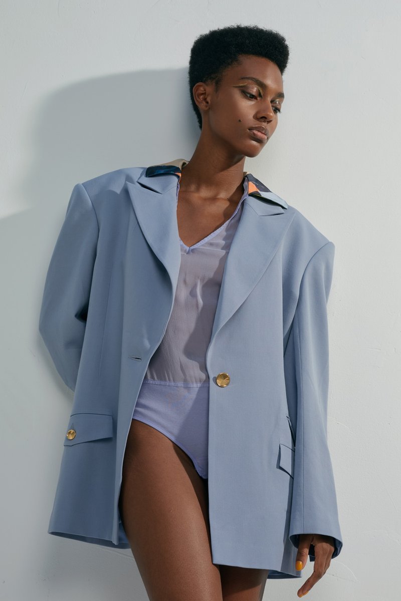 Roar 宽肩西装外套 - 女装西装外套/风衣 - 羊毛 蓝色