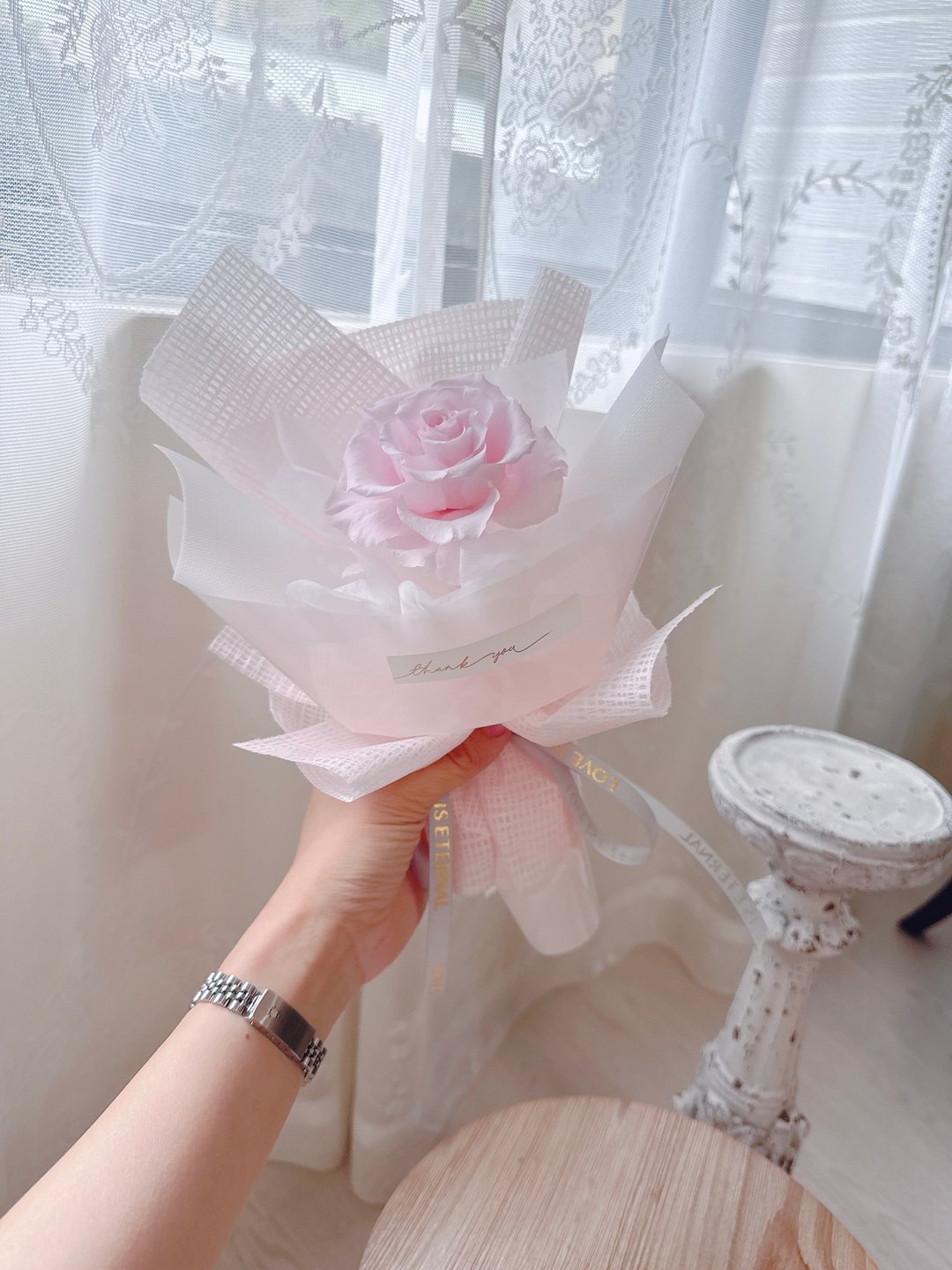 退役花艺师的一束浪漫 I 永生 冰粉玫瑰 永生花 单枝玫瑰 - 干燥花/捧花 - 植物．花 粉红色