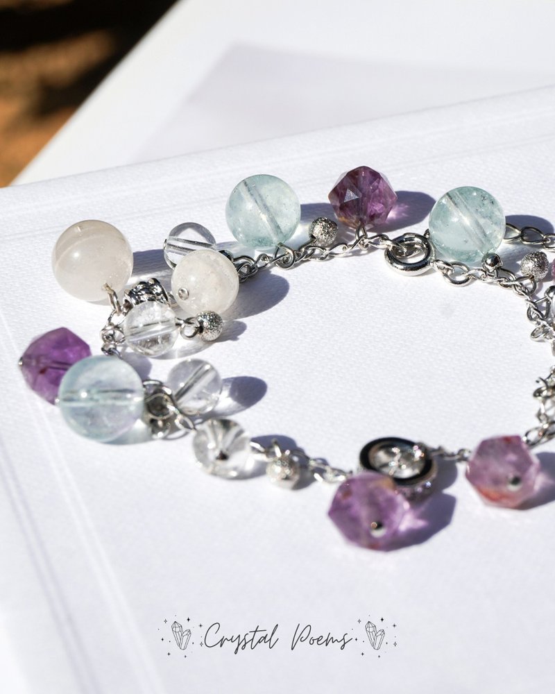 海蓝宝 千层白幽灵 紫幽灵 白水晶 水晶 手链 手链 霜雪 礼物 - 手链/手环 - 水晶 紫色