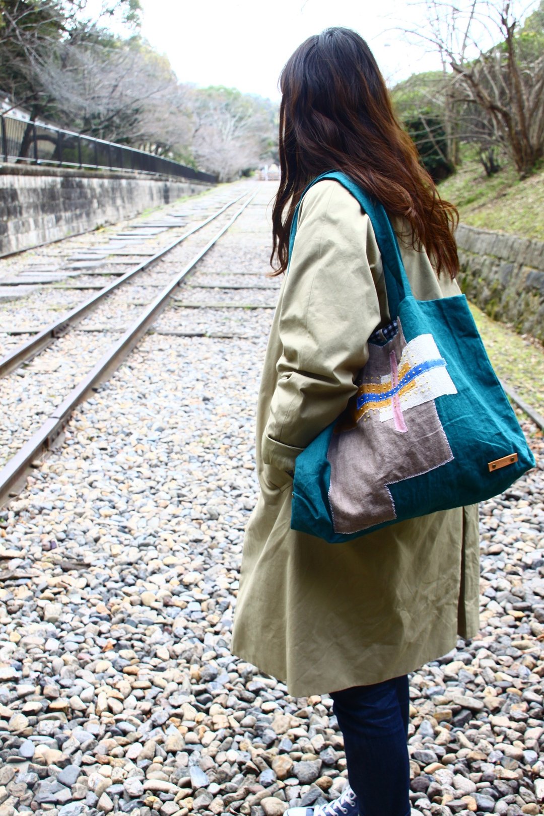 Collage tote bag large blue ・ Incline - 手提包/手提袋 - 棉 绿色