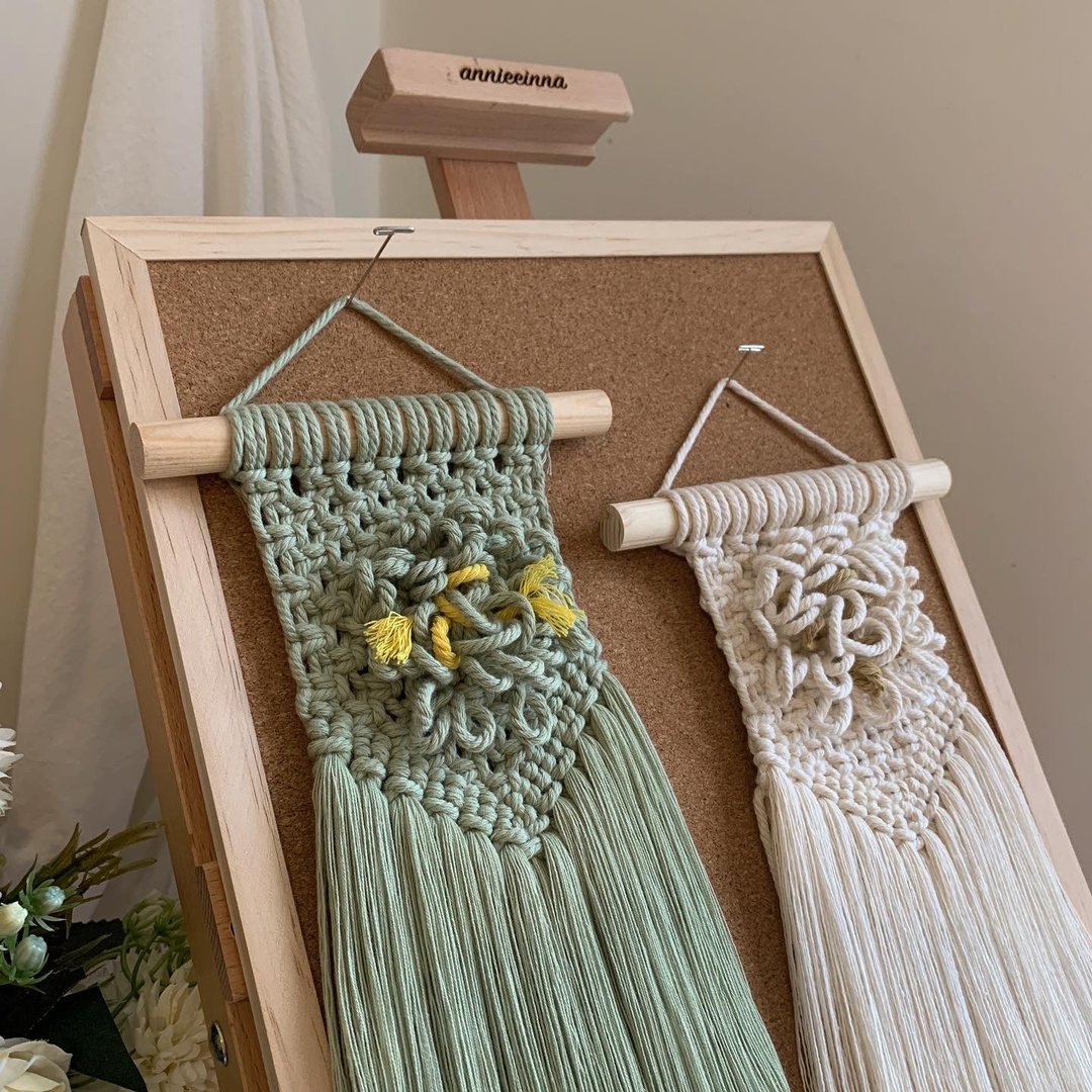 Macrame 手工 编织 优雅 小花 流苏 吊饰 - 摆饰 - 棉 白色