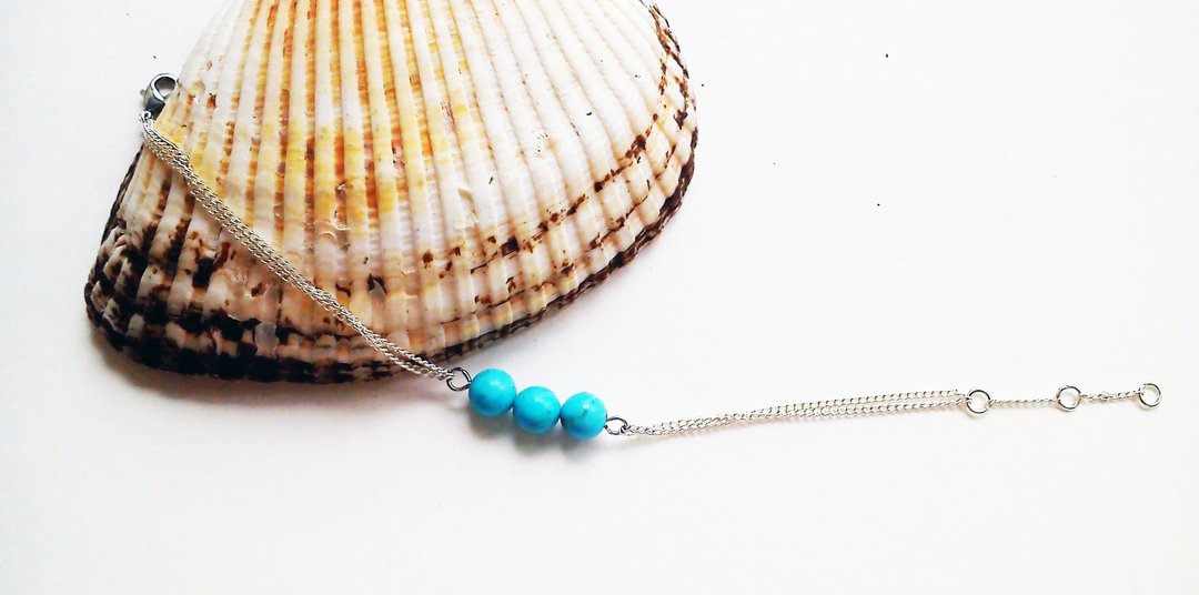 绿松石 Turquoise手链 100%自家设计手工制-纯白链-Long Vocation系列 - 手链/手环 - 其他金属 蓝色