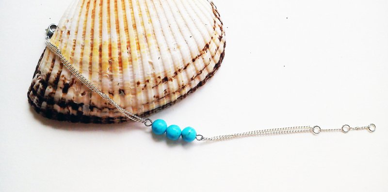 绿松石 Turquoise手链 100%自家设计手工制-纯白链-Long Vocation系列 - 手链/手环 - 其他金属 蓝色
