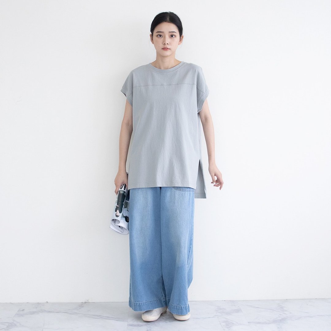 长款针织无袖T-shirt 浅灰 F - 女装上衣 - 棉 灰色