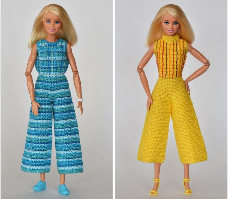 Crochet overalls Barbie doll pattern (electronic file, digital download) - 编织/刺绣/羊毛毡/裁缝 - 棉．麻 黄色