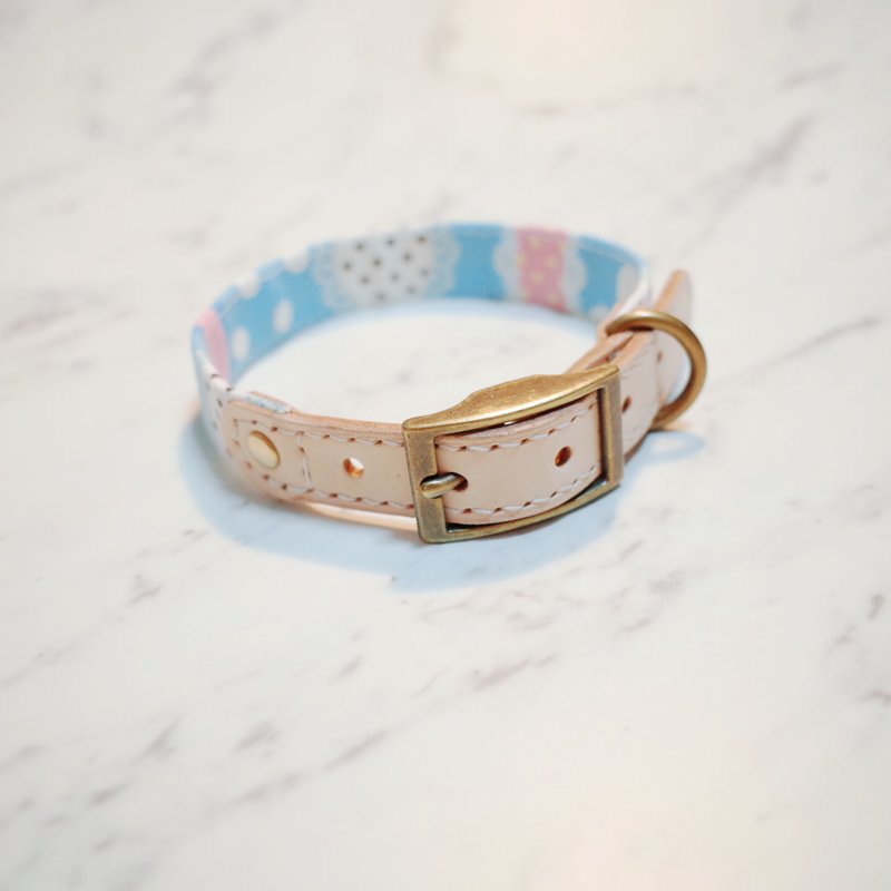 狗 项圈 M号 水蓝 梦幻冰淇淋 附铃铛 可加购吊牌 - 项圈/牵绳 - 棉．麻 