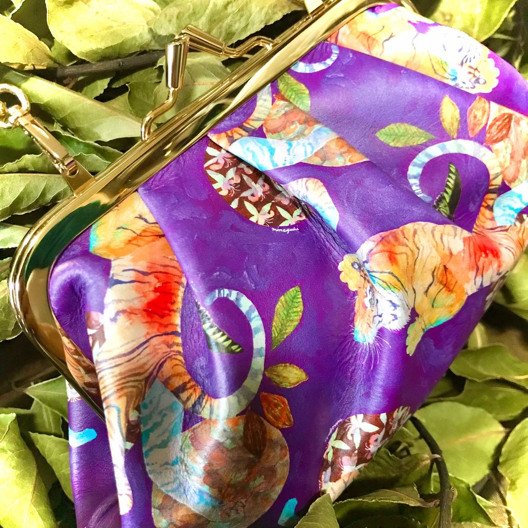 Genuine Leather Clasp Bag -Sumatra Chocolate Tiger - 侧背包/斜挎包 - 真皮 紫色