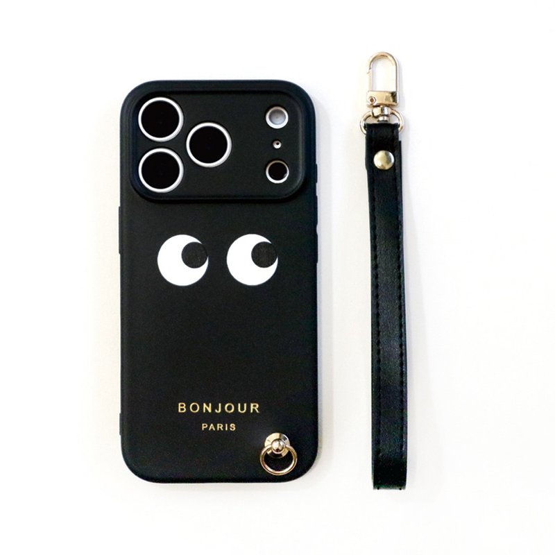 iPhone17.16.15.14.13 可爱小眼睛手挽带手机壳 - 手机壳/手机套 - 塑料 黑色