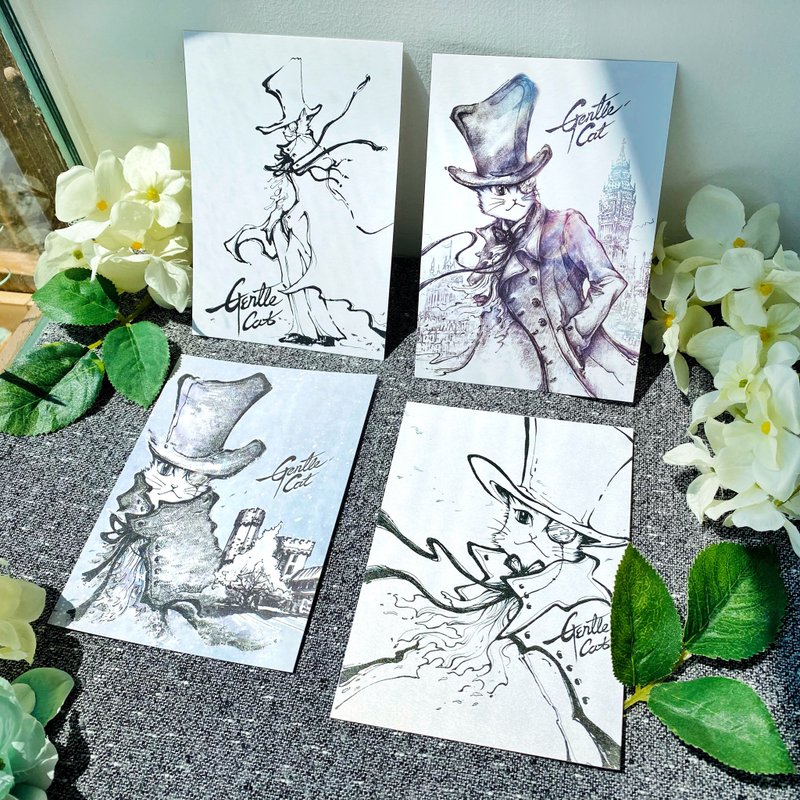 明信片 | 双面插画 - 福尔摩斯猫系列 4 款任选 - 卡片/明信片 - 纸 多色