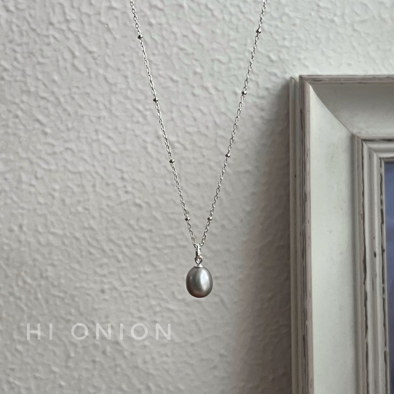 Hi Onion小众设计天然淡水灰色珍珠S925银项链锁骨链颈链百搭优雅 - 耳环/耳夹 - 珍珠 