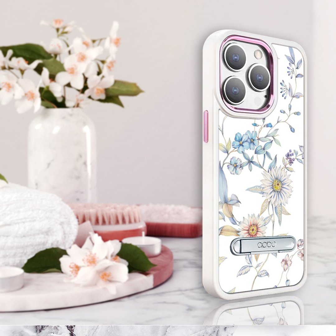 iPhone 14全系列军规防摔铝合金镜头框立架手机壳-花语-木春菊 - 手机壳/手机套 - 其他材质 多色