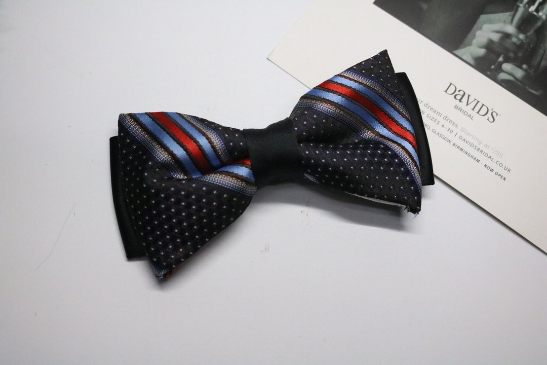 真絲條紋撞色波點領結/雙層Bow tie - 领带/领带夹 - 丝．绢 多色