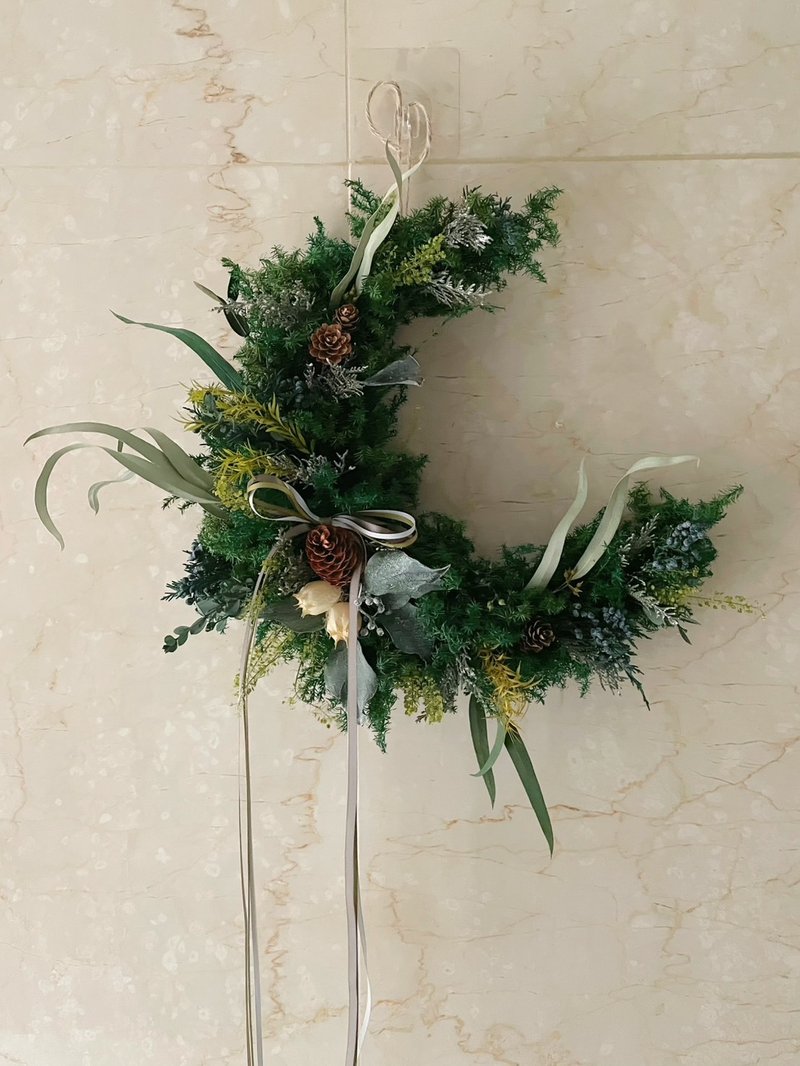 【永生圣诞圈】2025植草系月牙型圣诞圈 - 干燥花/捧花 - 植物．花 绿色