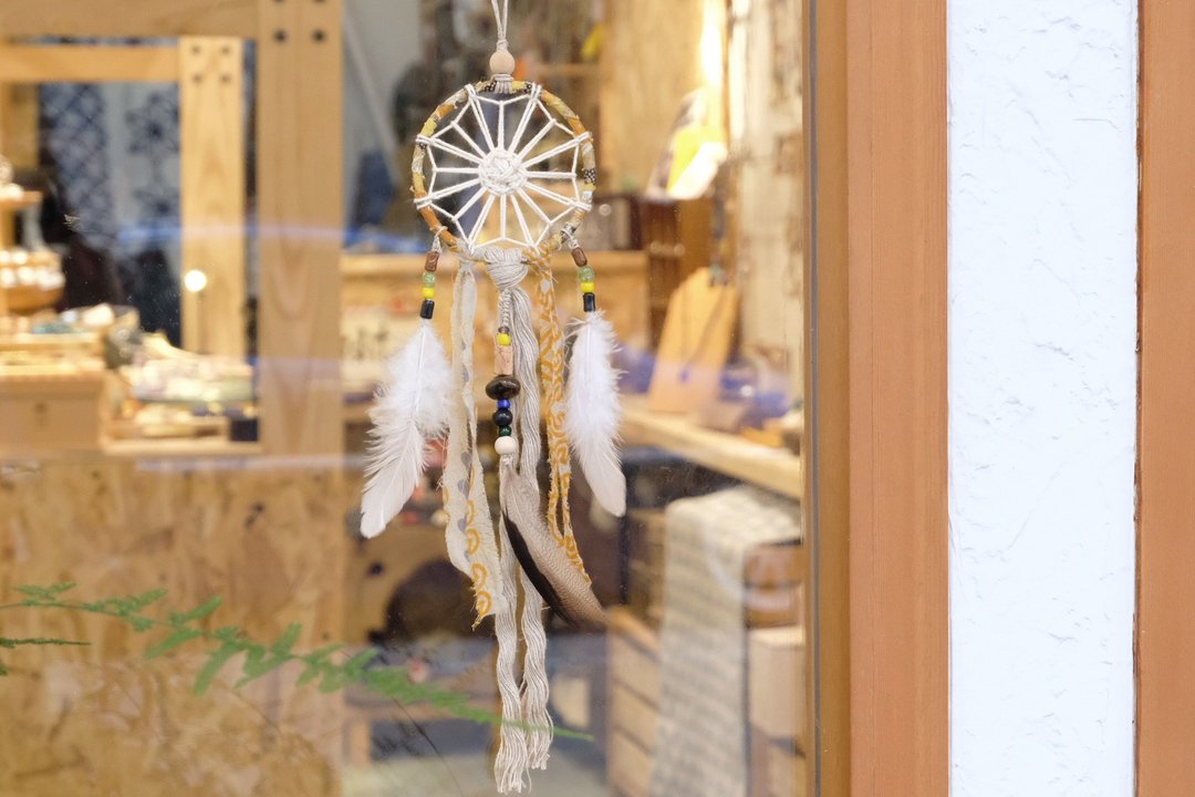 和风花形图案捕梦网挂饰 - 摆饰 - 棉 黄色