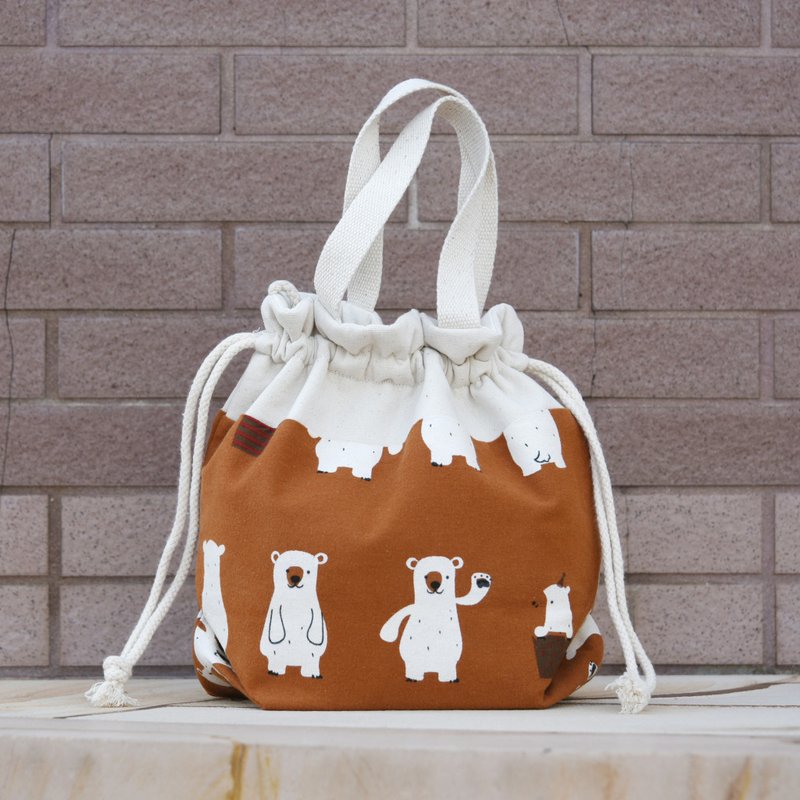 三合一肩背/斜背/手提束口水桶包 ~ 北极熊 (A94) - 侧背包/斜挎包 - 棉．麻 咖啡色