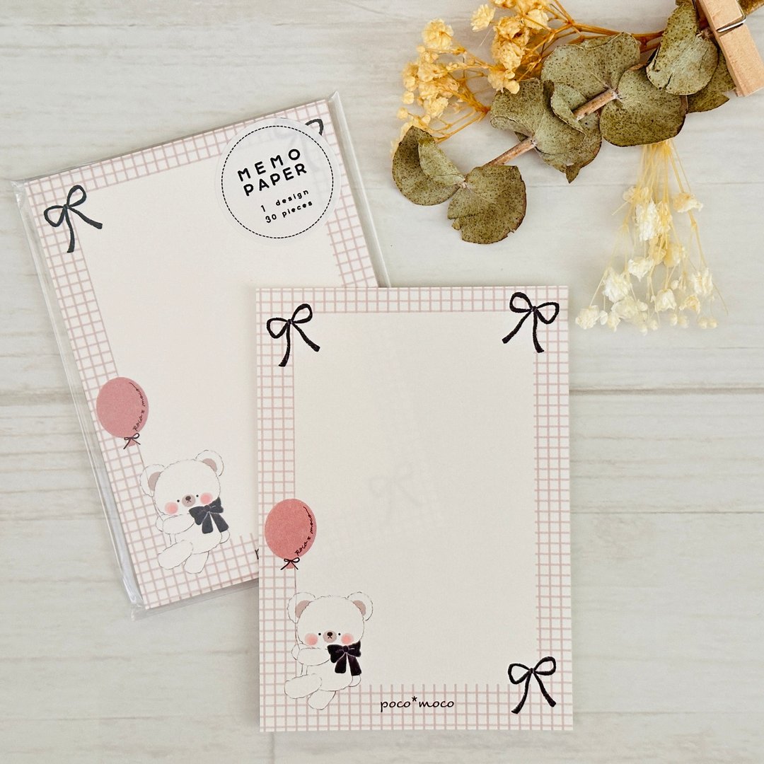 【备忘笺・A7尺寸】缎带、气球与北极熊君【memo paper・A7size】 - 笔记本/手帐 - 纸 白色