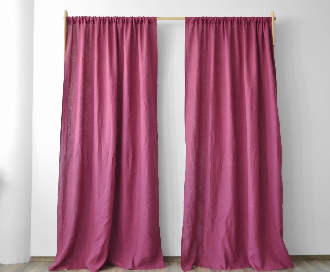Raspberry regular and blackout linen curtains / Custom curtains / 2 panels - 门帘/门牌 - 亚麻 红色