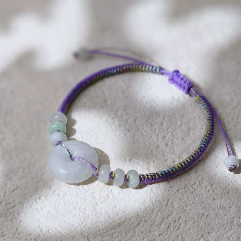 紫罗兰翡翠平安扣  天然翡翠  紫翡翠 A 货 天然玉平安扣手环 - 手链/手环 - 玉石 紫色