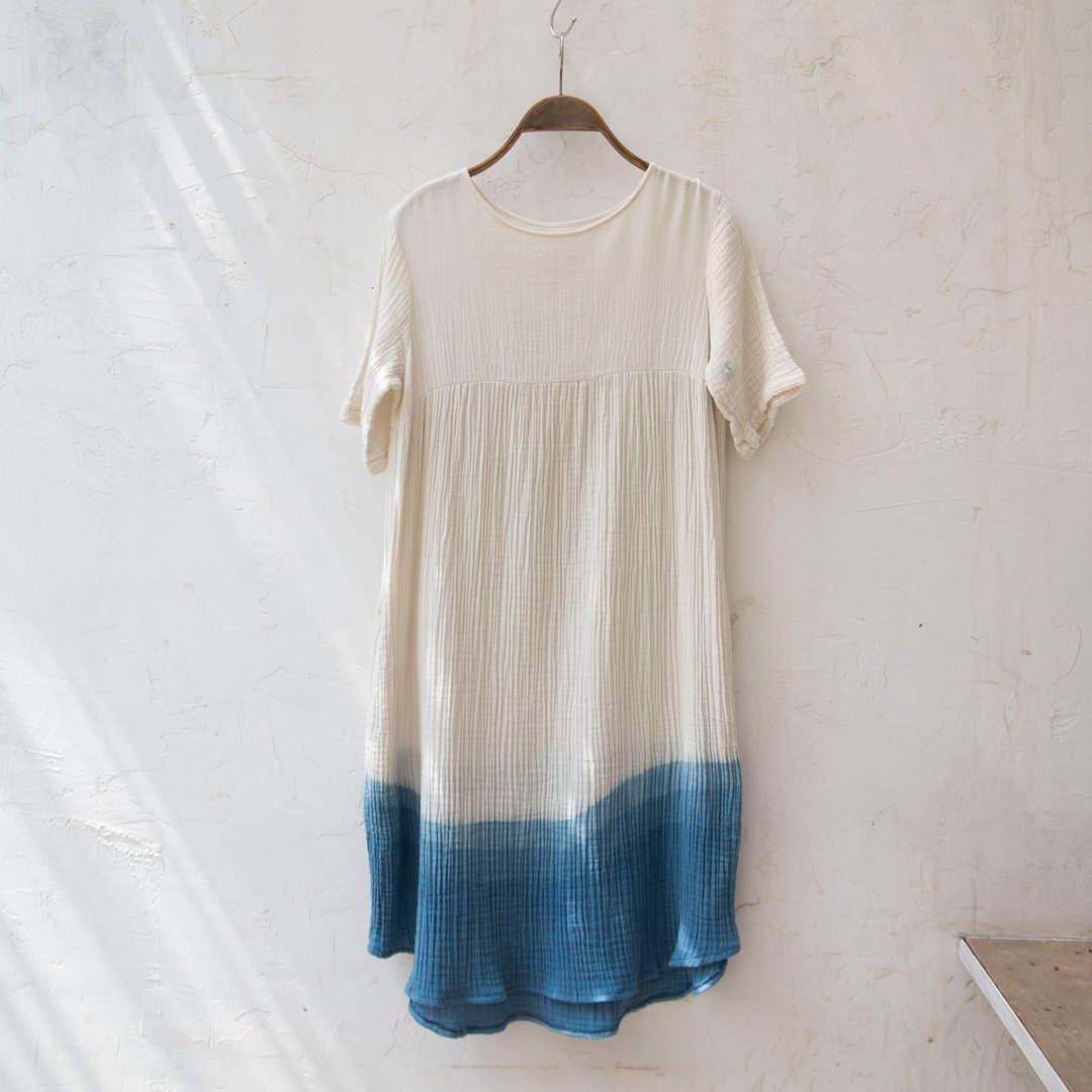 sea wave dress | indigo dyed soft cotton | - 洋装/连衣裙 - 棉 蓝色
