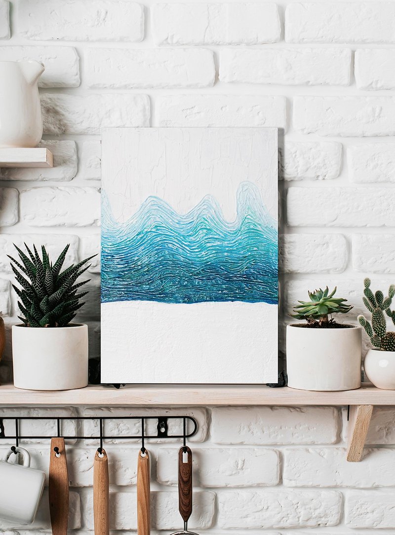 作者原创小画，抽象蓝色浪潮，白色背景 - 墙贴/壁贴 - 压克力 蓝色