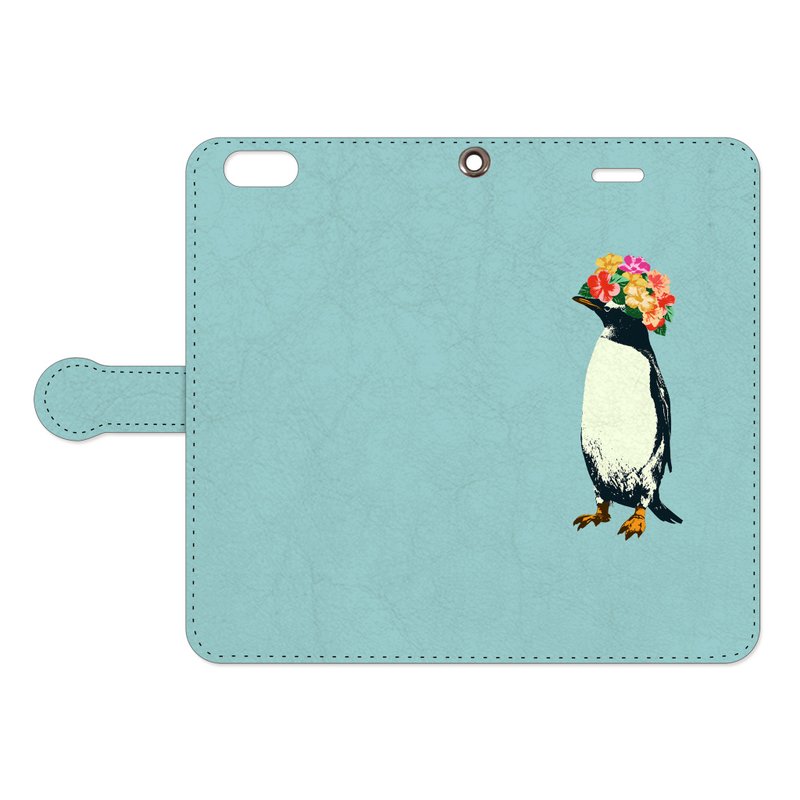 手帳型iPhoneケース / flower penguin - 手机壳/手机套 - 真皮 蓝色
