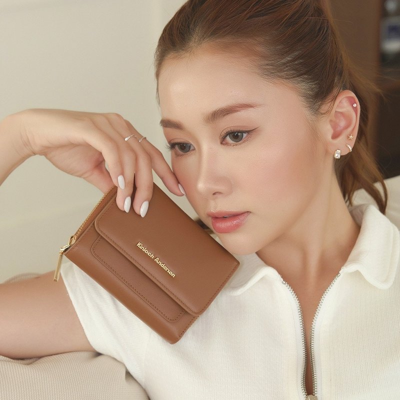 【金安德森】Velin 撞色牛皮三折中夹 - 秋暮棕 - 皮夹/钱包 - 真皮 咖啡色