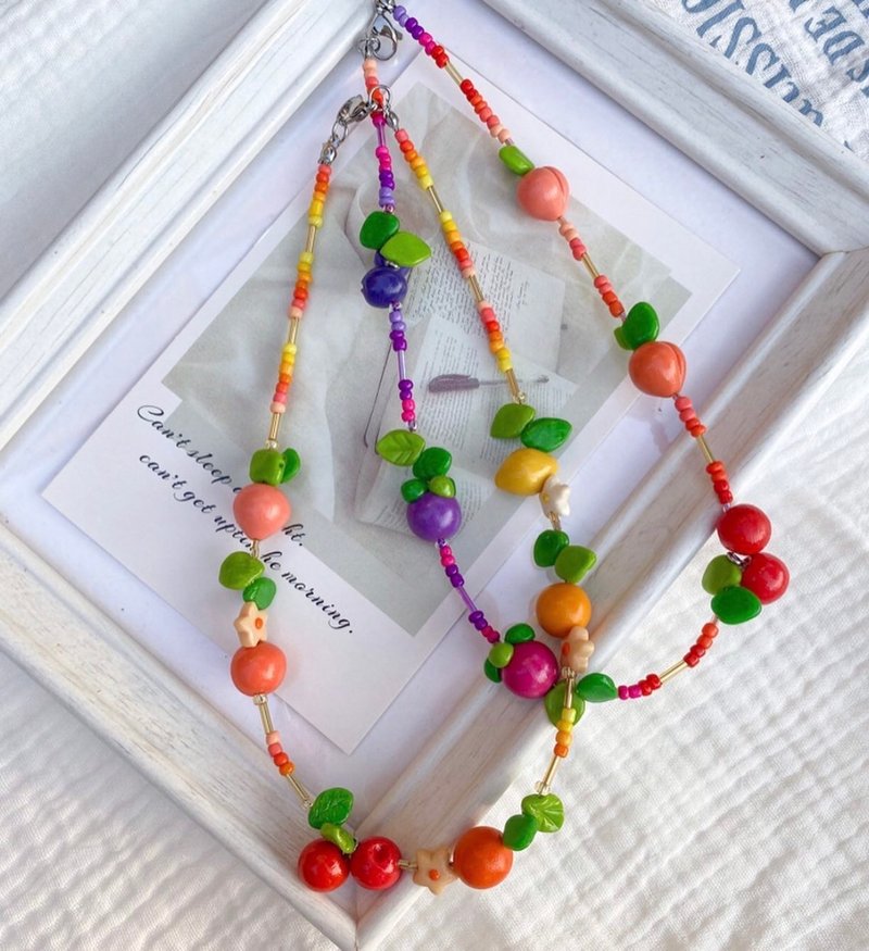 混合水果项链 桃子项链 樱桃项链 可爱项链 - 项链 - 粘土 多色