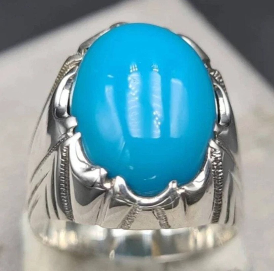Natural Mens Feroza Ring Real Turquoise Ring Rare Feroza Ring Nature Of Feroza - 戒指 - 宝石 蓝色