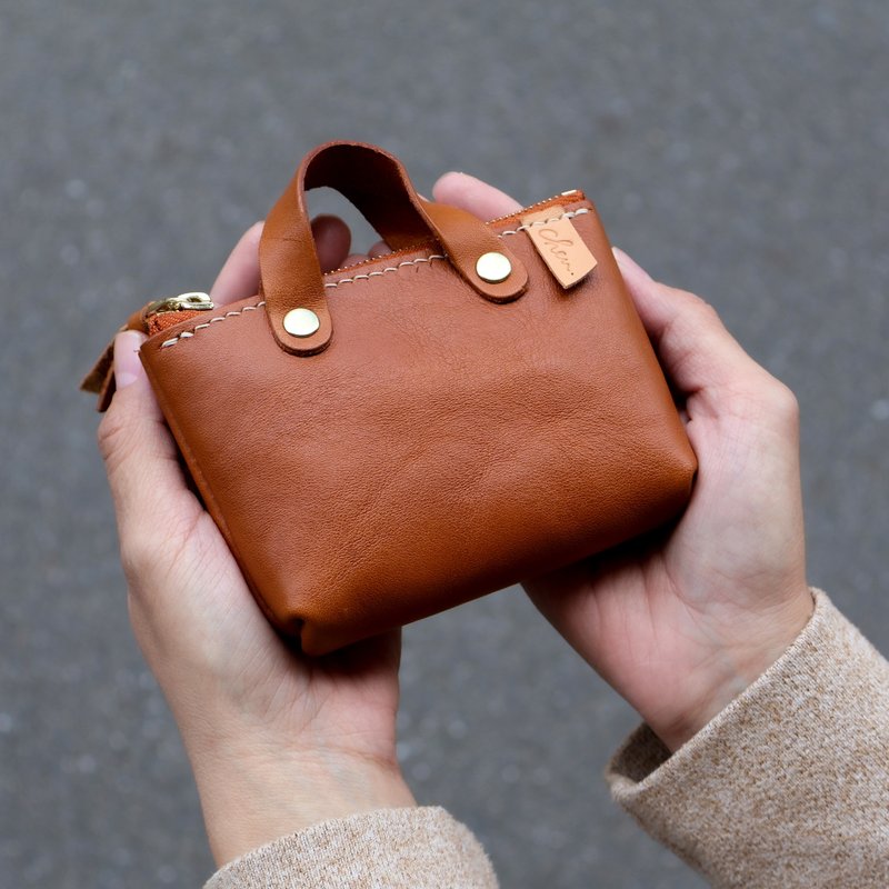 【QueeniQue】迷你袋钥匙包/真皮全手缝/植鞣系列 - 零钱包 - 真皮 多色