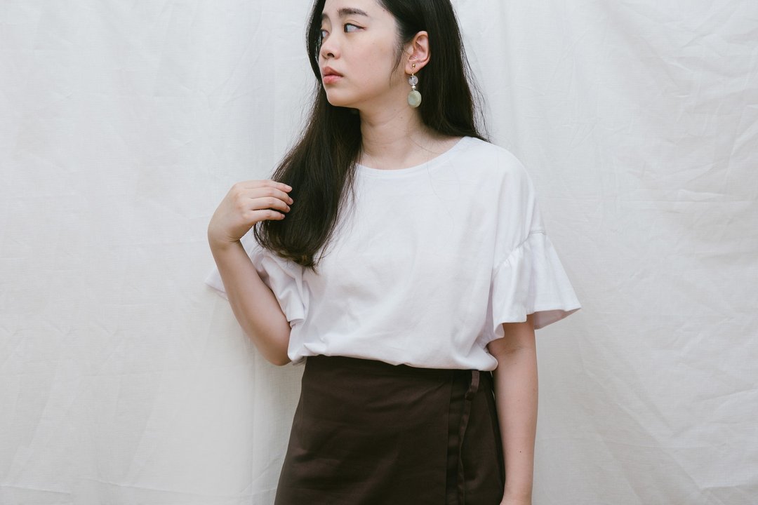 棉质小泡泡袖上衣 - 女装上衣 - 棉 白色