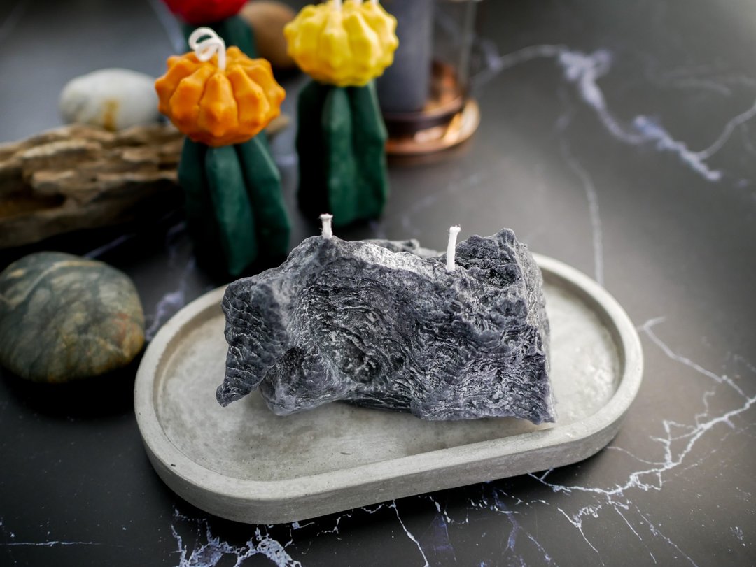 Stone Candle XL with Cement Tray - 蜡烛/烛台 - 蜡 灰色