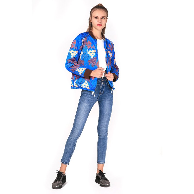 KONKE秘境系列蓝色重磅刺绣丛林潮流男女同款拉链系带棒球服 - 女装休闲/机能外套 - 丝．绢 蓝色