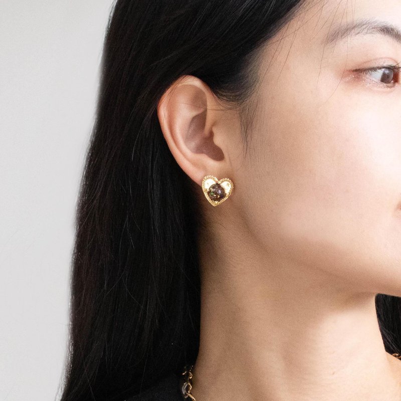 镜面爱心雪花球耳环 - 耳环/耳夹 - 玻璃 黑色