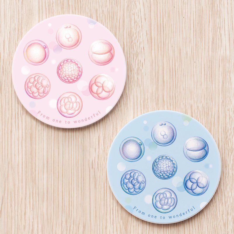 生命的奥妙 定制陶瓷杯垫/受精卵 胚胎 细胞 产妇伴手礼 弥月礼物 - 杯垫 - 瓷 橘色