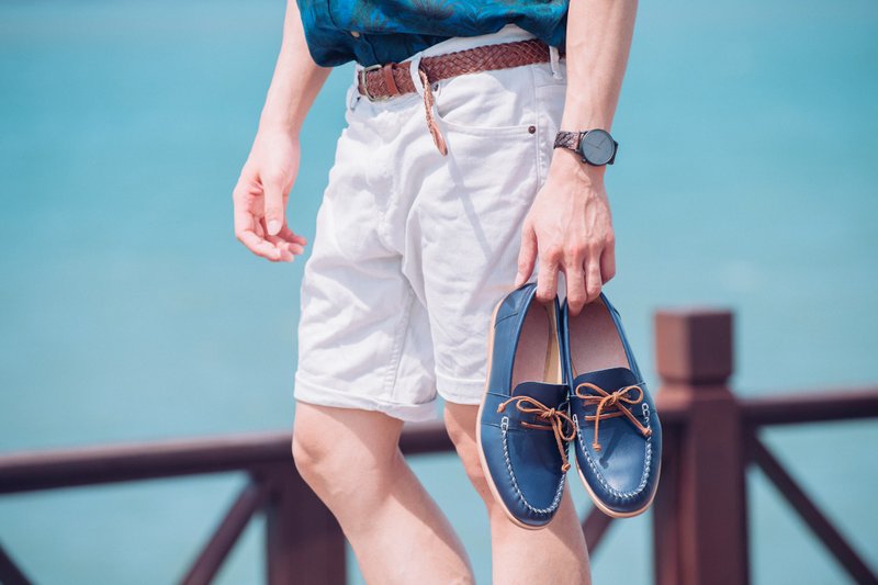 螺旋缝线绅士帆船鞋 藏青 绅士鞋 休闲鞋 男 - 男款休闲鞋 - 真皮 蓝色