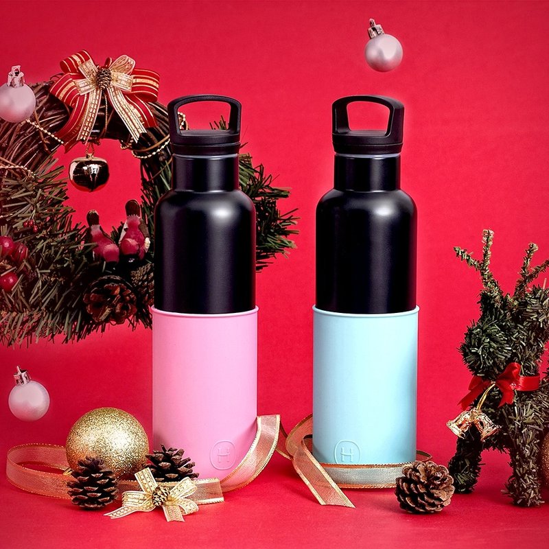 送礼首选! 美国HYDY时尚保温水瓶【北极蓝+玫瑰粉-黑瓶】不锈钢保温水瓶 - 590ml, 保冰24小时, 保温12小时, 1组2支 - 水瓶/水壶 - 其他金属 多色