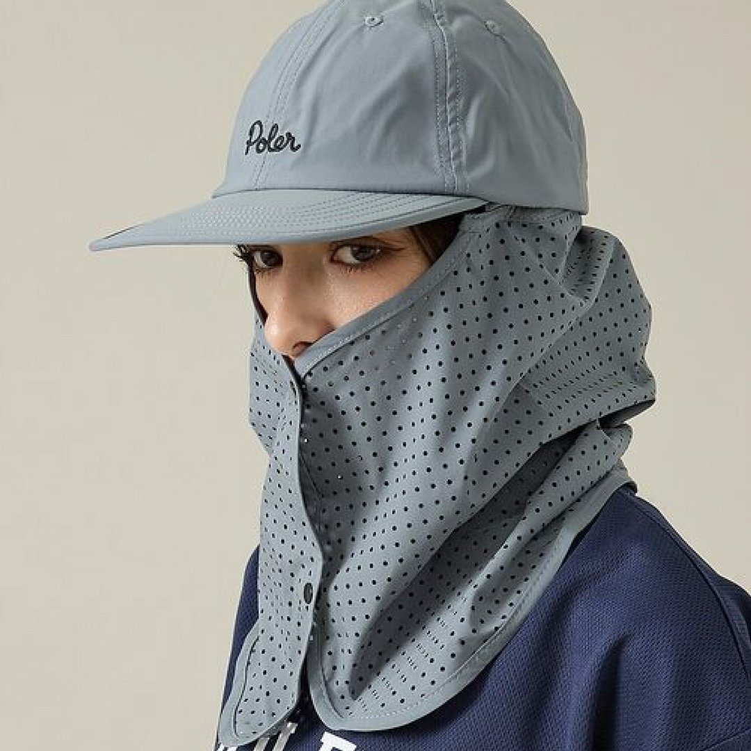 日本限定 POLER OVER SUNGUARD FLOPPY CAP 全罩式防晒遮颈帽 灰 - 帽子 - 尼龙 灰色
