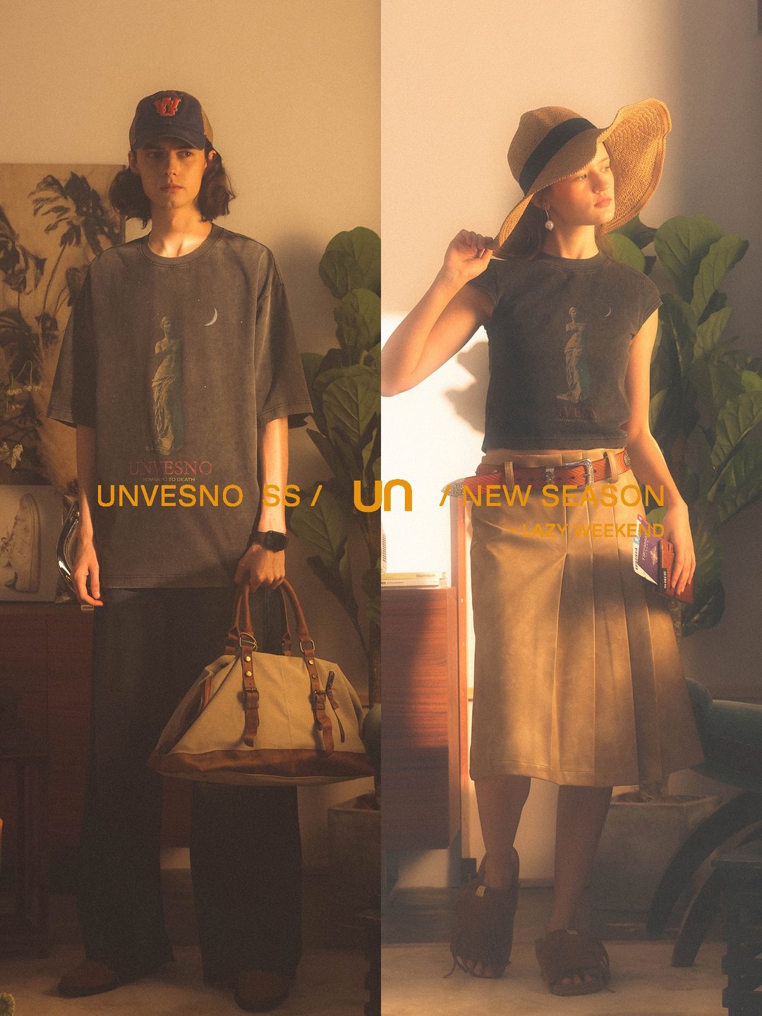 【洗水做旧】Unvesno(UN) New Vintage 夜空维纳斯磨破男女款T恤 - 男装上衣/T 恤 - 棉 
