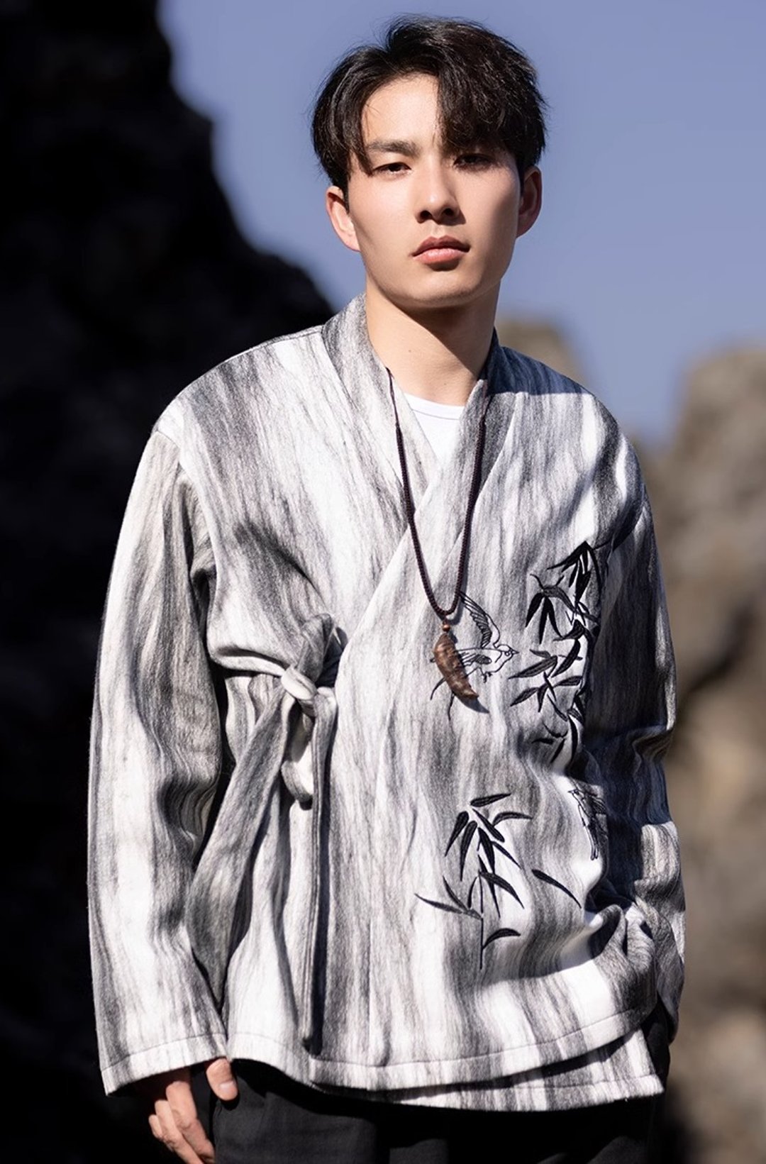 中式复古汉服 民族风开衫式外套 - 男装外套 - 其他材质 白色