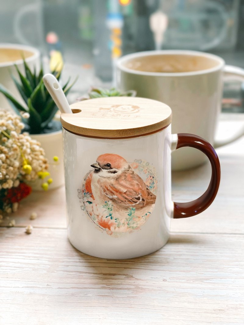 麻麻雀雀-手绘马克杯/陶瓷杯/马克杯礼盒 - 咖啡杯/马克杯 - 瓷 咖啡色