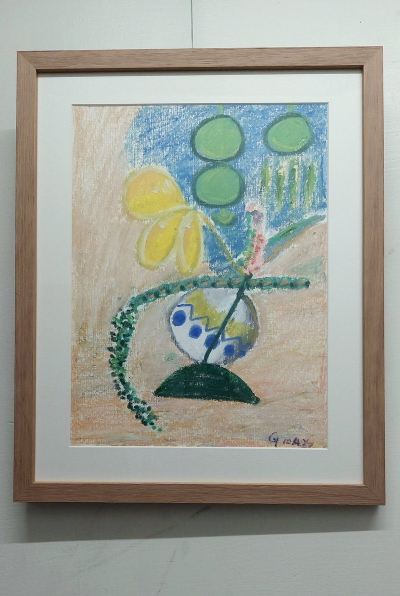 原画 花的组合 蓝色棉花糖窗景 - 海报/装饰画/版画 - 纸 卡其色