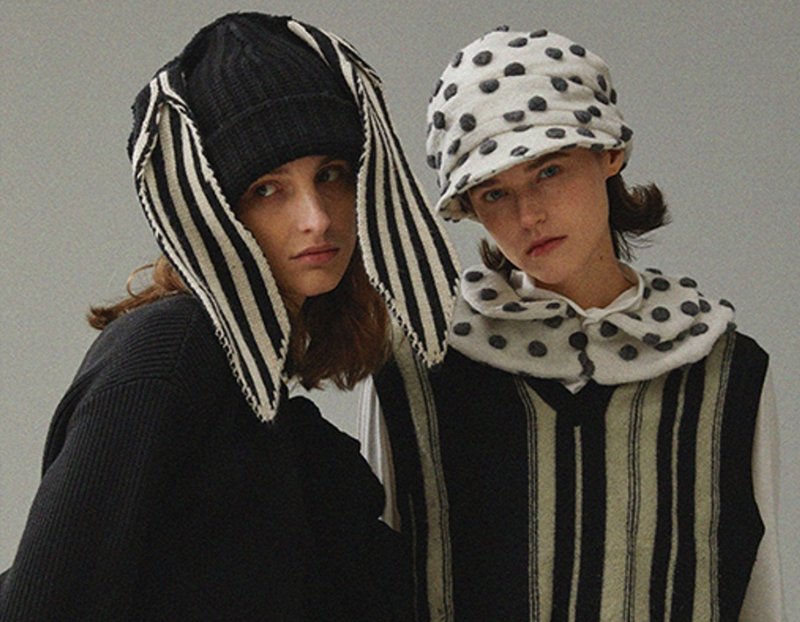 【童话系列】波点不对称短檐帽子+双层设计师领子 - 帽子 - 其他材质 灰色